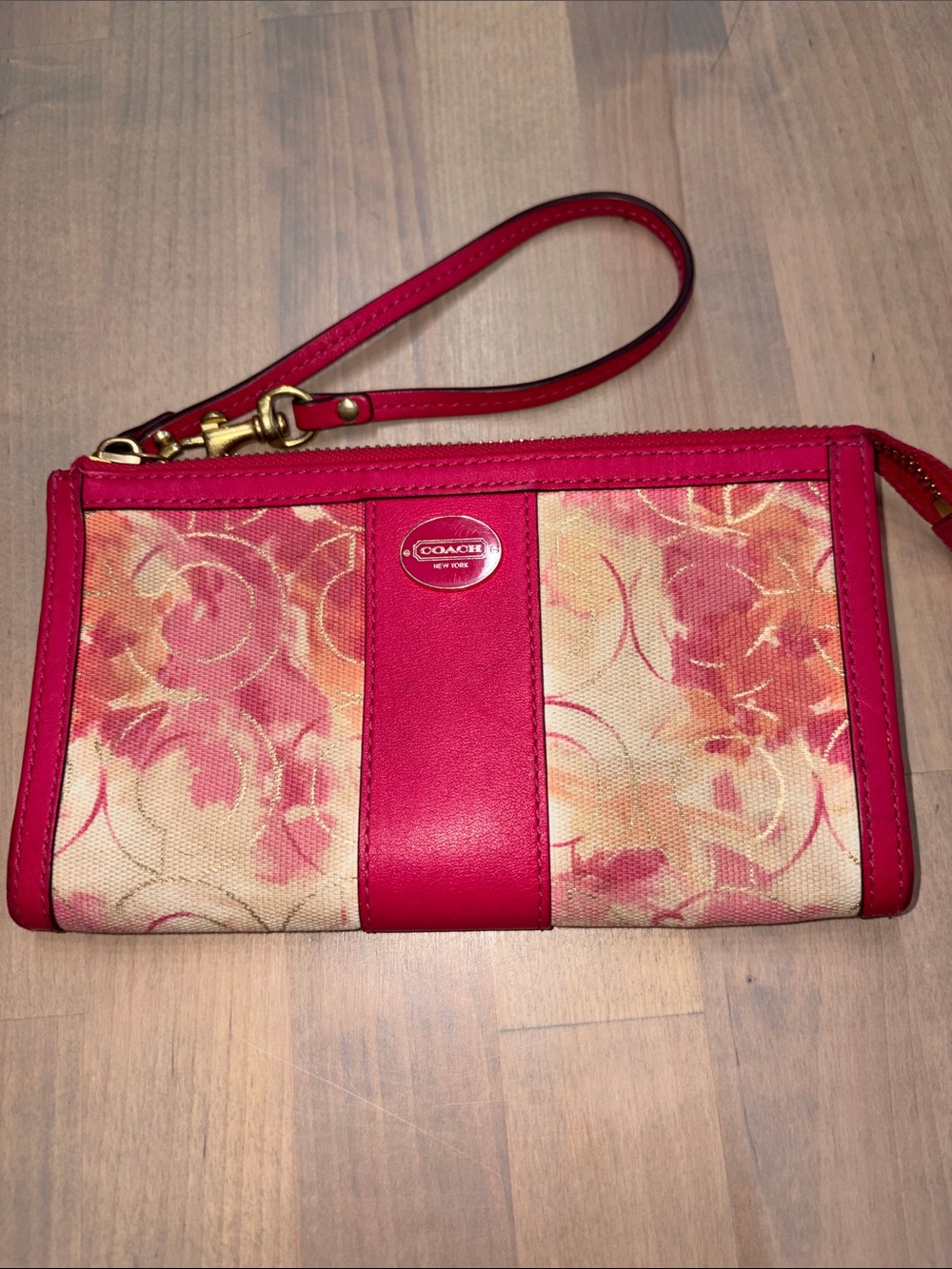 Coach Floral Canvas & Pink Leather Wristlet